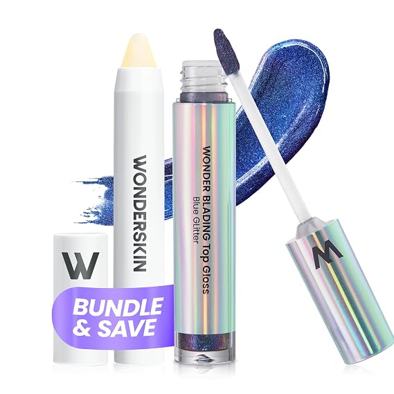 مجموعة Wonderskin Top Gloss Blue Glitter و Wonder Blading Lip Scrub