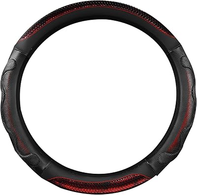 Car Steering Wheel Cover, 15 Inch Anti-Slip Steering Wheel Cover Protector with 3D Honeycomb Design, Universal Steering Wheel Covers for Truck SUV, Car Accessories Red, Round Shape