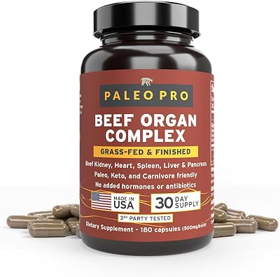 كبسولات أعضاء لحم البقر الفاخرة Paleo Pro OG Blend، الكلى والقلب والكبد والطحال والبنكرياس من الأبقار التي تتغذى على العشب والمراعي، مكمل غذائي، بدون كائنات معدلة وراثيًا، 180 كبسولة من مركب أعضاء لحم البقر