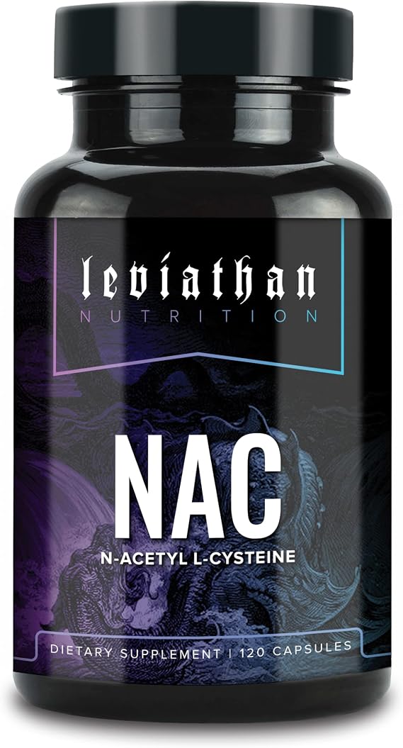 Leviathan Nutrition NAC Supplement N-Acetyl Cysteine for Lung، الكبد، دعم المناعة - دعم قوي مضاد للأكسدة لتعزيز مستويات الجلوتاثيون 600 ملغ ، 120 كبسولة