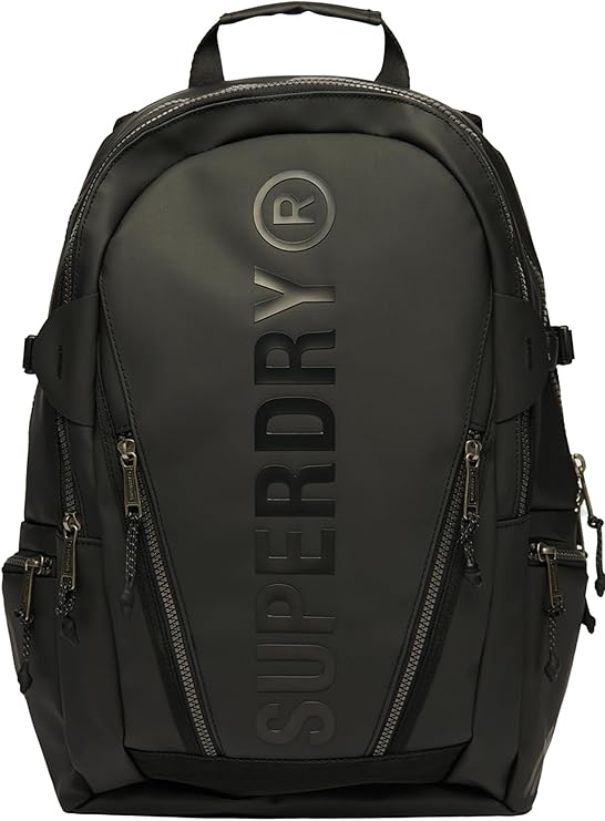 حقيبة نسائية Superdry Tarp Rucksack ، تصميم كلاسيكي مستوحى من المشي لمسافات طويلة أسود / أسود مقاس واحد
