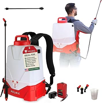 بخاخ حقيبة الظهر الكهربائي PULMIC سعة 4 جالون يعمل بالبطارية للعشب والحديقة والمزرعة، ضغط قابل للتعديل، مضخة رش عالية الأداء، بطارية ليثيوم، مجموعة فوهات متعددة، استقلالية لمدة 7 ساعات.