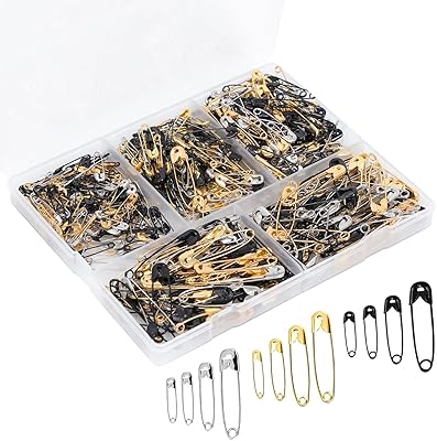 600 Pcs Safety Pins Assorted, 4 Sizes Large and Small Safety Pins for Clothes,Black Gold Silver Safety Pin Rust Resistant for Art,Crafts, Sewing and Jewelry Making
