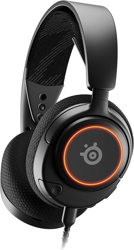 SteelSeries Arctis Nova 3 سماعات ألعاب متعددة المنصات، برامج تشغيل Hi-Fi، صوت مكاني 360 درجة، أضواء RGB، معيار ميكروفون Gen2 Clearcast