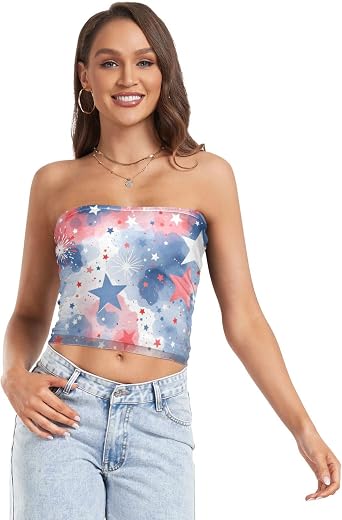 Womens Strapless Crop Tops Sexy Ribbed Tube Top Strapless Bras for Teen Gym