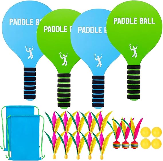 2 Sets Beach Games Toy Paddle Ball Set - Funny Paddleball Rackets Game, Outdoor Sports Toys for Kids Adults Family Games Yard Lawn Party Supplies, Beach Must Haves 2026, Blue Green, Medium