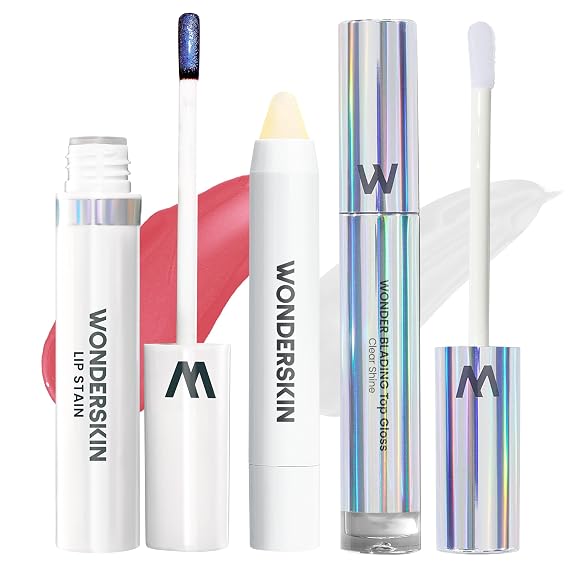 قناع قشر شفة Wonderskin (رومانسية)، مع فرك الشفاه ولمعان الشفاه الشفاف