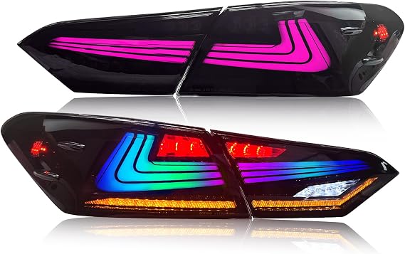 مصابيح خلفية LED RGB لسيارة Toyota Camry SE LE XSE XLE TRD موديلات 2018-2023 [متوافقة مع الجيل الثامن من Camry] مع مصابيح خلفية RGB DRL/إشارة انعطاف متسلسلة/مصباح خلفي على جانب السائق والراكب
