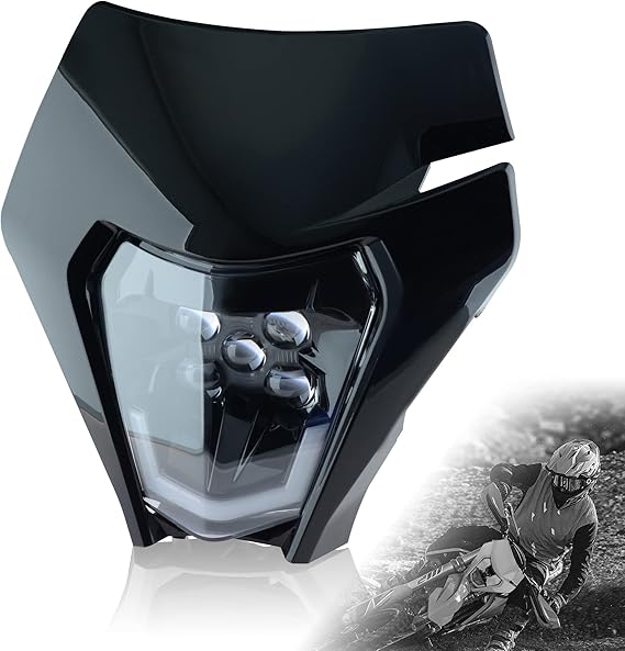 Dirt Bike Headlight Dirtbike LED Headlight Kit دراجة نارية مصباح الرأس مجموعة عالمية لمعظم Dirt Pit Enduro Bike دراجة نارية المصابيح الأمامية ل ATV ( أسود )   