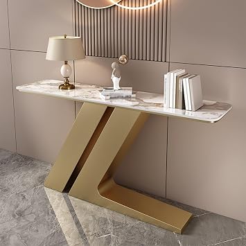Console Table for Entryway,Sofa Table Behind Couch with Storage and Metal Lines Base for Living Room, Hallway, Foyer(Gold,120cm/47.2in)