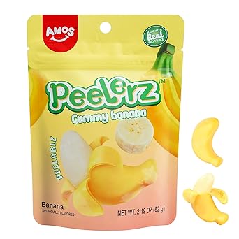 علكة موز قابلة للنزع عاموس، حلوى تقشير الموز، وجبات خفيفة من الفاكهة Peelerz خالية من الدهون، حقيبة 2.19 أوقية قابلة للإغلاق