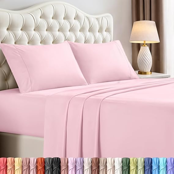 Utopia Bedding Queen Size Sheet Set 4 Piece Bed Sheets, Soft and Breathable Microfiber, Includes 1 Fitted Sheet, 1 Flat Sheet and 2 Pillowcases Oeko Tex (Crystal Pink)