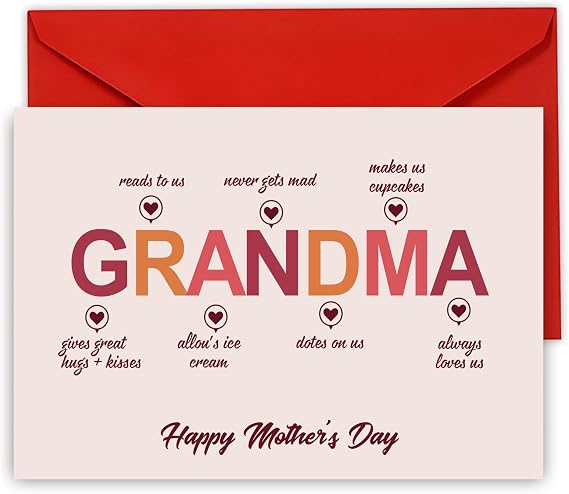 Mothers Day Card for Grandma Cute Funny Grandmother Greeting Card, Happy Mothers Day for Nana, I Love You Card from Grandson or Granddaughter