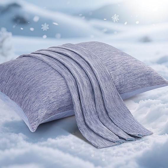أغطية وسائد تبريد Elegear لمن ينامون ساخنًا، أغطية وسائد تبريد يابانية Q-Max 0.5، كلا الجانبين (تبريد/قطن)، غطاء وسادة ناعم قابل للتنفس للشعر والبشرة، مجموعة من 2-أزرق (كوين (20'' x 30''))