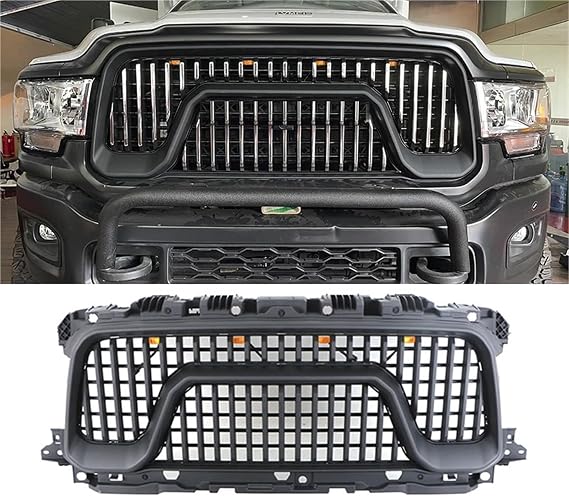 Front Grill W/Light Compatible With Dodge Ram 2500 2019-2023 Grill(Full Black)