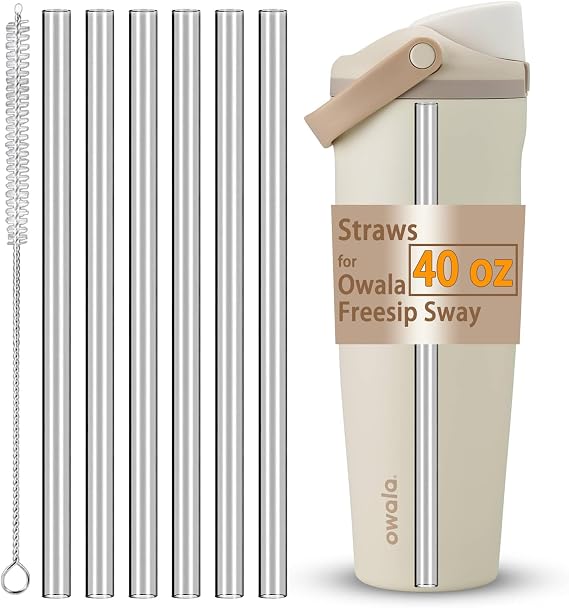 6-Pack Straws for Owala FreeSip Sway Insulated Stainless Steel Water Bottle 40oz, Replacement Straw for Owala FreeSip Sway 40 OZ Accessories, Reusable,Tritan,Dishwasher Safe,Food Safe,BPA Free,Clear