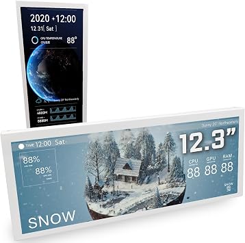 WOWNOVA 12.3" Universal Screen for PC Build, PC Temperature Display Mini Monitor, LCD Screen Inside PC Case with Screen, Computer Case Accessories Mini LCD Screen for Gaming Desktop White