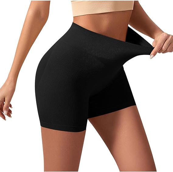 Womens Yoga Shorts High Waist Solid Stretch Butt Lift Leggings Tummy Control Seamless Trendy Athletic Bottom Classic
