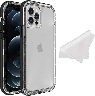 حافظة LifeProof Next Series لهاتف iPhone 12 وiPhone 12 Pro فقط مع قطعة قماش للتنظيف - عبوة غير مخصصة للبيع بالتجزئة - أسود شفاف كريستالي أسود