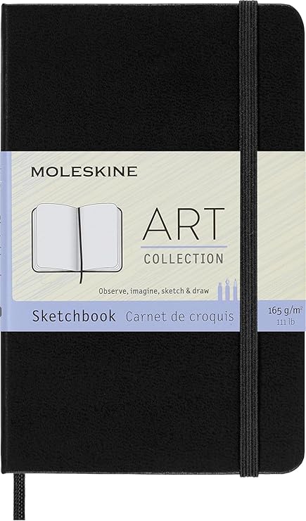 كتاب رسم فن الموليسكين ، غلاف صلب ، جيب ( 3.5 × 5.5 بوصة ) عادي / فارغ ، أسود ، 80 صفحة