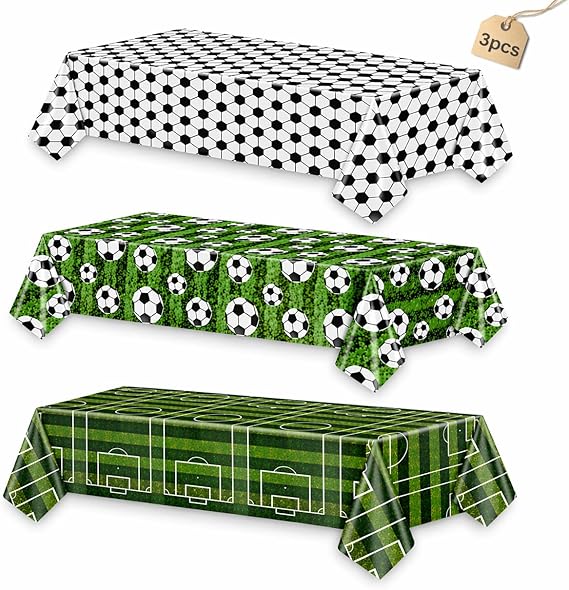 Soccer Table Cloth 3Pcs - Soccer Party Decorations World Soccer Cup 2026 Decorations Soccer Field Tablecloths, Disposable Plastic Table Cover for Sports Watch Party Birthday Big Game Day, 54x108 In