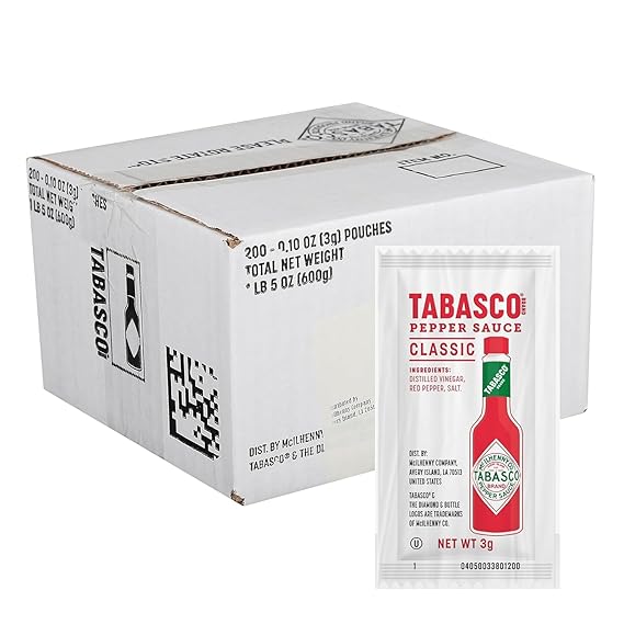 صلصة الفلفل الأحمر الأصلية من TABASCO ، صلصة ساخنة متوسطة ، باقات صلصة ساخنة أحادية الخدمة ، نكهة كلاسيكية ، ثلاثة مكونات بسيطة ، أثناء التنقل ، رائعة للغطس ، التاكو ، المزيد ، 0.1 أونصة (حزمة من 200)