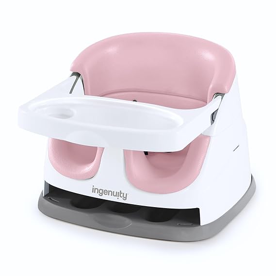 Ingenuity Baby Base 2-in-1 Booster Feeding and Floor Seat with Self Storing Tray - Peony   