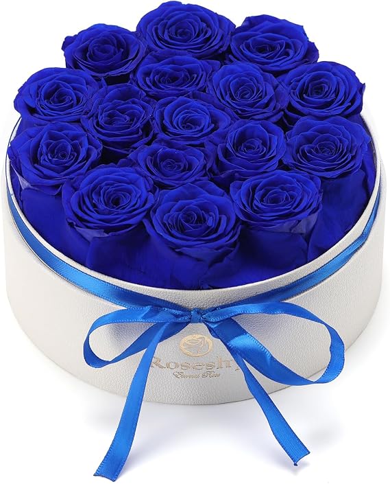 Mothers Day Flowers Roses Gifts for Mom,16pcs BlueForever Preserved Roses in Round Gift Box,Mothers Day Delivery Prime Gifts-Roses Gifts for Women,Mom.