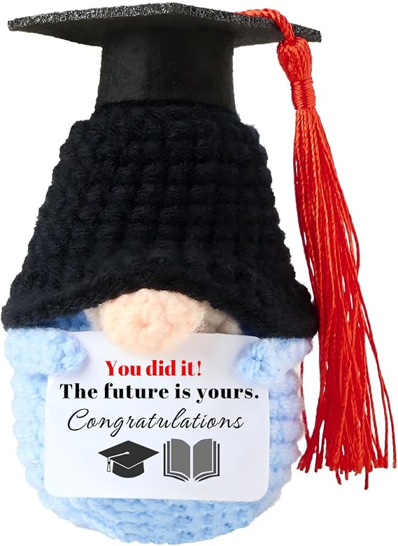 2026 Graduation Gifts - Crochet Handmade Gnome Gift for Her or Him, DIY Knitted Gifts for Middle High College, Gifts for Son Daughter Friend Colleague (Blue)
