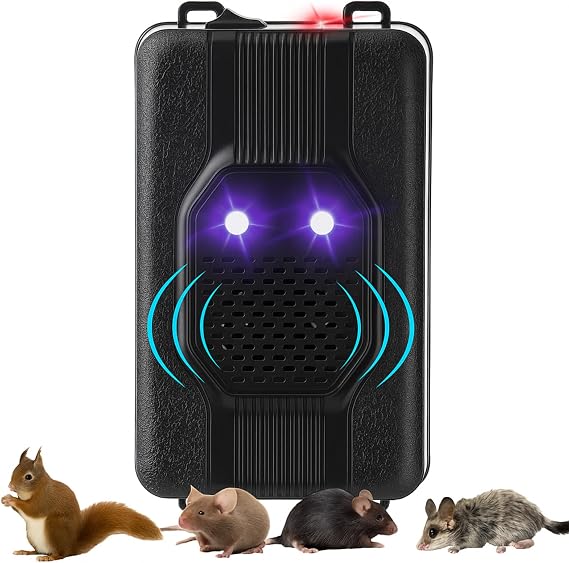 Qualirey 1 Pcs Ultrasonic Rodent Repellent for Car Engines Car Rodent Repeller Under Hood Battery Operated Rat Repellent with Strobe Light Keep Pest Squirrels Mice Out of Garage RV Outdoor