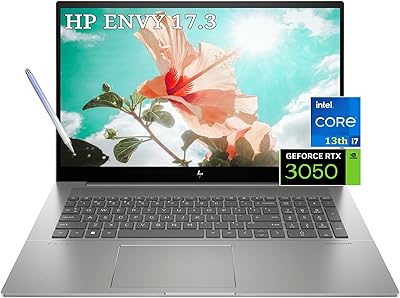 كمبيوتر محمول HP-Envy بشاشة تعمل باللمس مقاس 17.3 بوصة - الجيل الثالث عشر - i7-1355U - RTX 3050 - لوحة مفاتيح بإضاءة خلفية - Windows11 - Wi-Fi 6E - Thunderbolt4 - Microsoft 365 - كمبيوتر محمول Office 2023 يعمل بنظام Windows 11 Pro، ذاكرة وصول عشوائي سعتها 64 جيجابايت | SSD PCIe سعة 1 تيرابايت