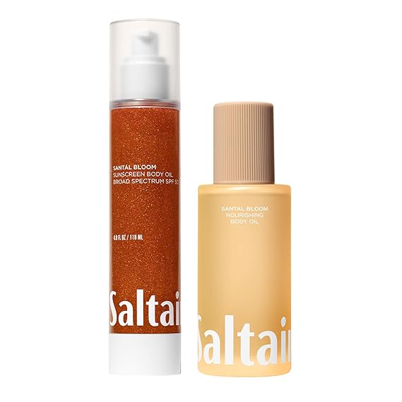 مجموعة العناية بالبشرة Saltair Santal Bloom Body Duo SPF 50 للزيت الجاف والمرطب بعد الاستحمام | خفيفة الوزن ومرطبة وغير دهنية