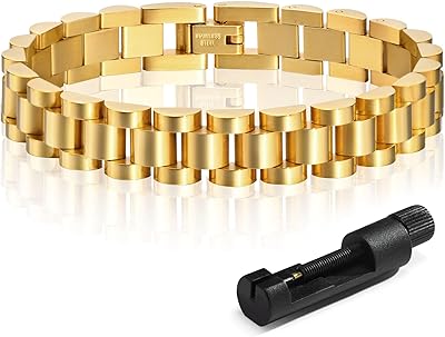 MPRAINBOW 2pcs 18K Gold Plated Chain Link Bracelet, Stainless Steel Crystal Friendship Bracelets Bangle,Watch Band Chains Wristband Jewelry with Adjust Tool