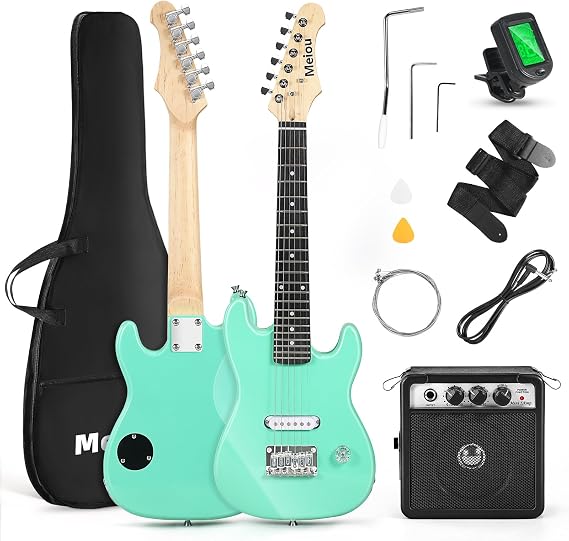 30 بوصة مجموعات غيتار كهربائي للمبتدئين ST Style Mini Electric Guitar withAmp، Bag، Tuner، Picks، Cable، Strap، Strings (Green)