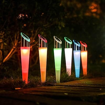 أضواء شمسية من بيرل ستار، أضواء خارجية للحديقة، إضاءة LED بيضاء ومتغيرة الألوان للمناظر الطبيعية، مقاومة للماء لحديقة المسار، فناء، ممشى، ممر، 4 مصابيح LED و2 مصباح، مجموعة من 6 مصابيح تأثير