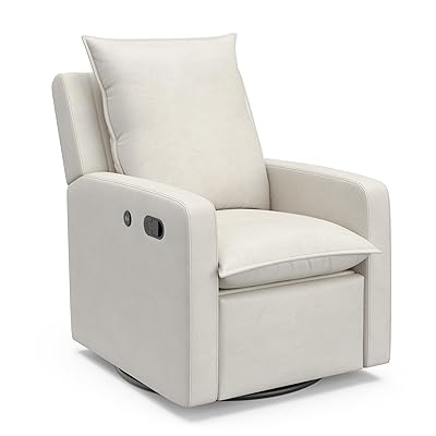 Storkcraft Timeless Reclining Glider Ivory -USB Charging Port، 360-Deget Metal Swivel Base، Manual Extending Foot Rest، Support Cushions، Durable Fabric