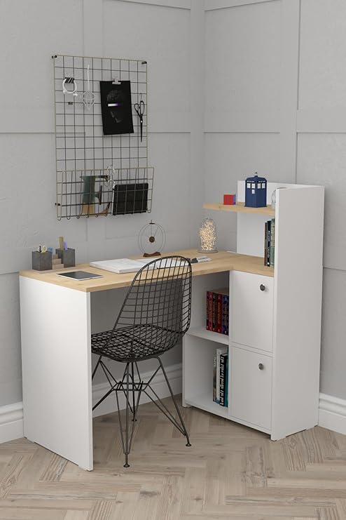 مكتب دراسة L Desk مع خزانة وخزانة كتب
