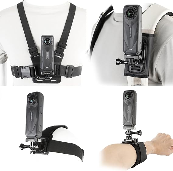 PellKing 4-in-1 Magnetic Quick Release Mount Kit for Insta360 X5/AcePro2,Including Chest Strap Head Strap Wrist and Backpack Clip, 360Rotating Adapter J Hook Clip Mount for Insta360 One X5/AcePro2