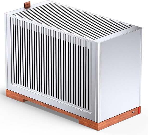 JONSBO T9 Silver Mini ITX PC Case,SFF Tool-Free Mesh Desktop Case,A4 Compartment Structure,Walnut Solid Wood Base,3 Levels Adjustable for MB,4mm AL,SP SFX100mm/GPU202mm-310mm, with PCI-E 5.0 Cable
