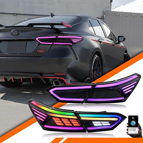 أضواء ذيل LED RGB لتويوتا Camry SE LE XSE XLE TRD 2018 2019 2020 2021 2022 2023 تجميع الضوء الخلفي مع RGB DRL / إشارة الدوران المتوازية / الركاب والمصابيح الخلفية الجانبية للسائق
