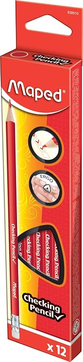 Maped Red Checking Triangular Graphite Pencils Variety for Comfortable Writing Smooth, Durable, Latex-Free Red Checking Pack of 12