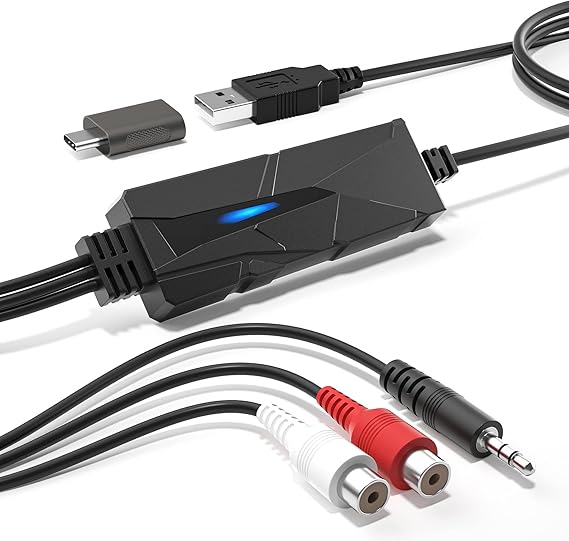 DriverGenius AudioXfer Series | جهاز بطاقة التقاط الصوت USB A/C | تحويل صوت الكاسيت التناظري إلى MP3 رقمي مع مدخلات 3.5 مم/RCA | متوافق مع أجهزة الكمبيوتر الشخصية وMac وLinux (AV202-B، 1-Pack)