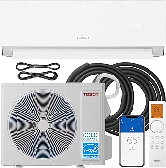 مكيف هواء وسخان TOSOT 12000 BTU 24.5 SEER2 صغير مقسم، معتمد من Energy Star وCold Climate، وحدة تيار متردد بدون قنوات مع WiFi، يدعم نظام ERV، 208-230 فولت، سلسلة Aoraki، أبيض