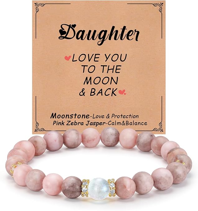 MPRAINBOW Gold Beaded Bracelet for Mom - Birthday for Mama Grandma Daughter, I Love You Handmade Moonstone Bracelets Jewelry Gift for Mother from Daughter/Son