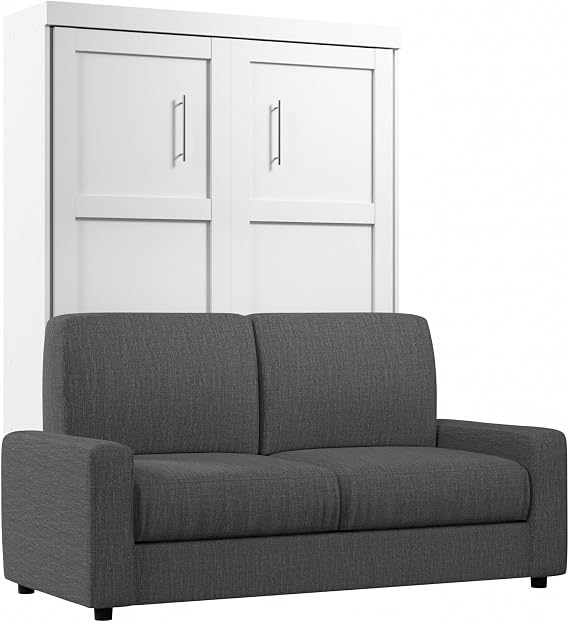 Bestar Pur Murphy Sofa, Space-Saving Wall Bed for Multipurpose Guest Room, Full, White