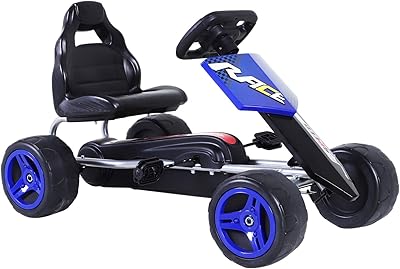 Aosom Kids Go Kart ، 4 ركوب بعجلات على سيارة دواسة ، متسابق لمدة 3 سنوات ، للبنين والبنات ، في الهواء الطلق - أزرق