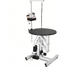Professional 24 Inch Electric Dog Grooming Table - 360 Rotating Non-Slip Tabletop with Adjustable Overhead Arm & Foot Remote, 250lbs Weight Capacity, Integrated Tool Organizer for Salon & Home Use
