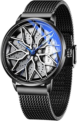Men's Car Watches, Stylish Racing Style Dial Wheel Rim Watch, Casual Analog Rotating Dial Men's Wrist Watch with Japanese Quartz, Luminous Function & 30M/3ATM Waterproof, Luxury Gift for Car Enthusiast - 42.5mm