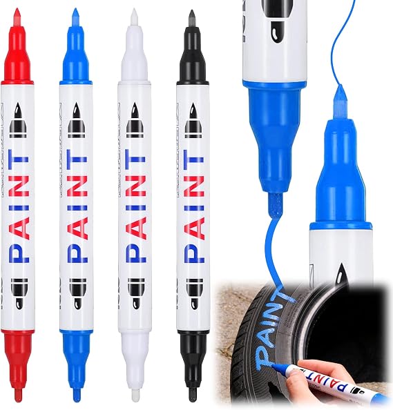 Oil-Based Fine Tip Paint Marker Pen 4 Colors Dual Tips Paint Pens Permanent Markers Waterproof Quick Dry 1mm & Medium Tip 2mm Rock Painting Metal Wood Glass Plastic Fabric Canvas Easter Egg