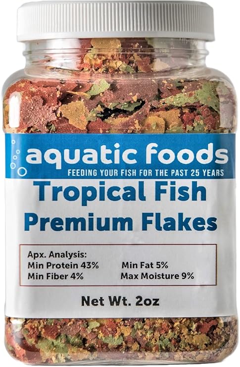 Tropical Fish Premium Flakes for All Community Tropical Fish, Cichlids and Pond Fish. Aquatic Foods Premium Flakes...2oz Small Jar